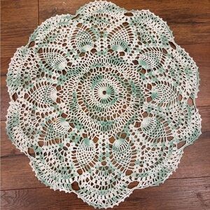 Handcrafted Green and White Crochet Doily